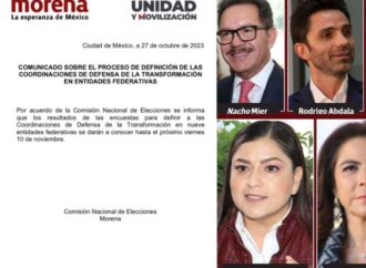 Aplaza Morena al 10 de noviembre anuncio de sus aspirantes a 9 gubernaturas