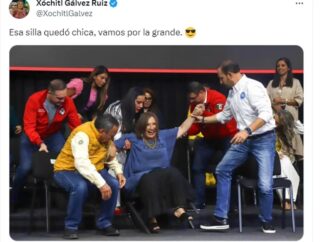 Xóchitl Gálvez se cae de una silla; ‘me quedó chica, vamos por la grande’, bromea