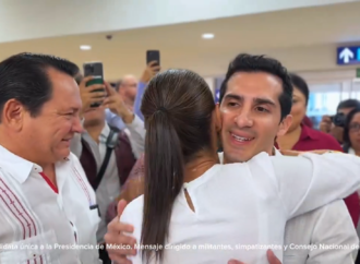 Reciben Rommel Pacheco y ‘Huacho’ Díaz a Claudia Sheinbaum en Mérida