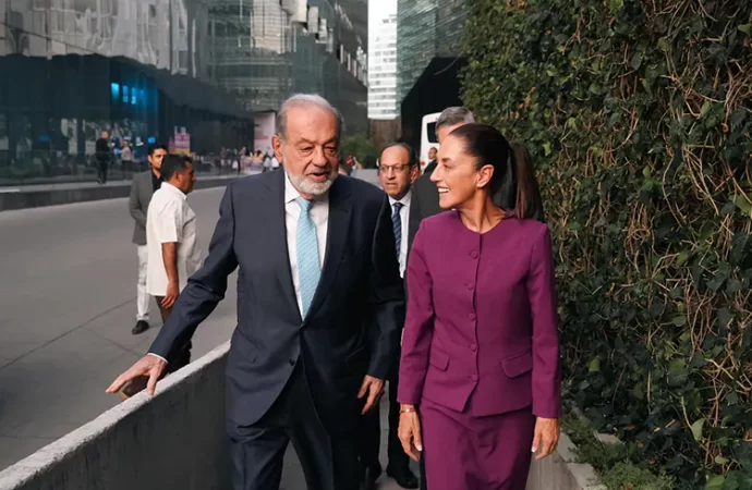 Platica Claudia Sheinbaum con Carlos Slim en Museo Soumaya