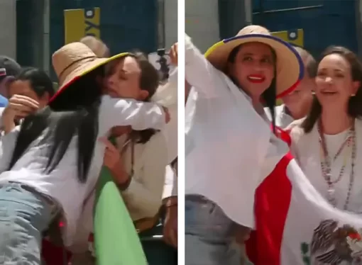 Sandra Cuevas entrega bandera mexicana a María Corina Machado, en Venezuela | Video