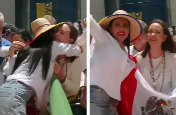 Sandra Cuevas entrega bandera mexicana a María Corina Machado, en Venezuela | Video